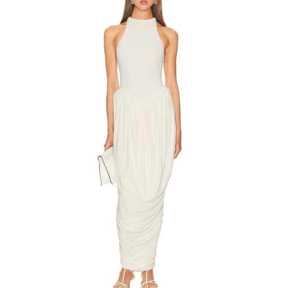 Helsa The Duchess Jersey Midi Dress Medium Ivory White Knit Cocktail Party - Picture 5 of 10